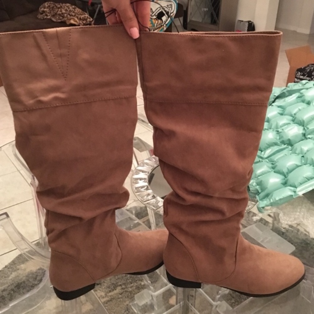 Tan Suede Knee High Boots